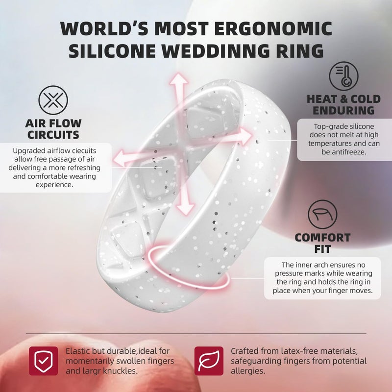 Egnaro Women's Bridal Rings Sets, 6mm Wide, 2mm Thick, Silicone Wedding Rubber Band with Half Size, Inner Arc Ergonomic Breathable Design - Image 2